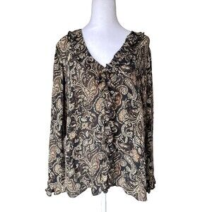 Vintage Y2K Venezia Jeans Paisley Ruffled Silk Blouse Sz 18/20 Fairy-Grunge Boho